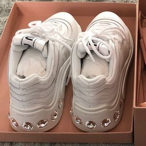 Authentic Miu Miu jeweled heel trainer sneaker